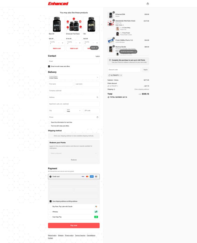 Enhanced Labs checkout page showing Enhanced Labs discount code box | Screenshot taken by SimplyCodes community member on Sep 6, 2025