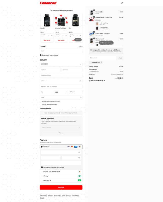 Enhanced Labs checkout page showing Enhanced Labs discount code box | Screenshot taken by SimplyCodes community member on Sep 6, 2025
