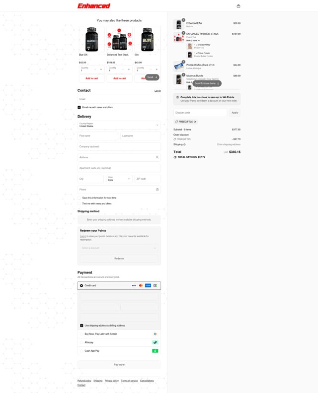 Enhanced Labs checkout page showing Enhanced Labs discount code box | Screenshot taken by SimplyCodes community member on Sep 6, 2025