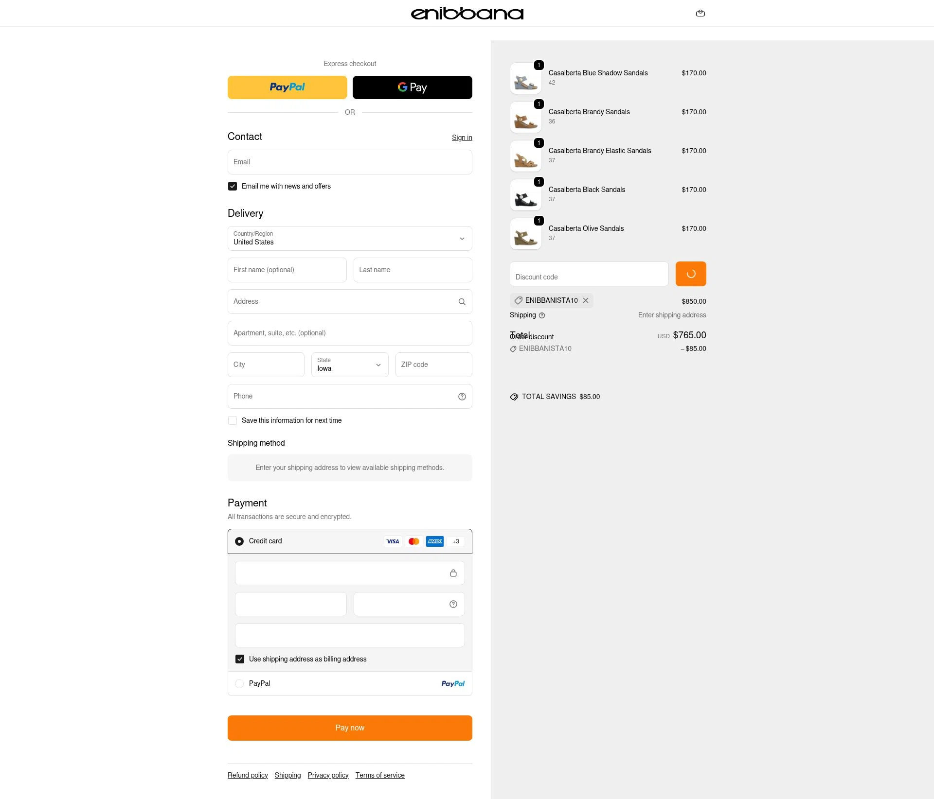 Enibbana checkout page showing Enibbana discount code box | Screenshot taken by SimplyCodes community member on Feb 18, 2026