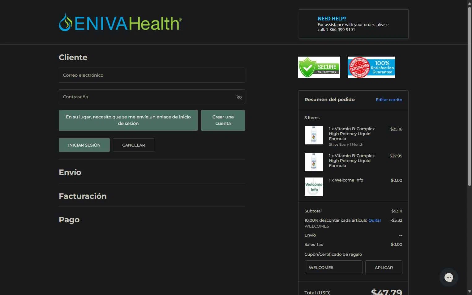 Eniva checkout page showing Eniva coupon code box | Screenshot taken by SimplyCodes community member on Sep 19, 2025