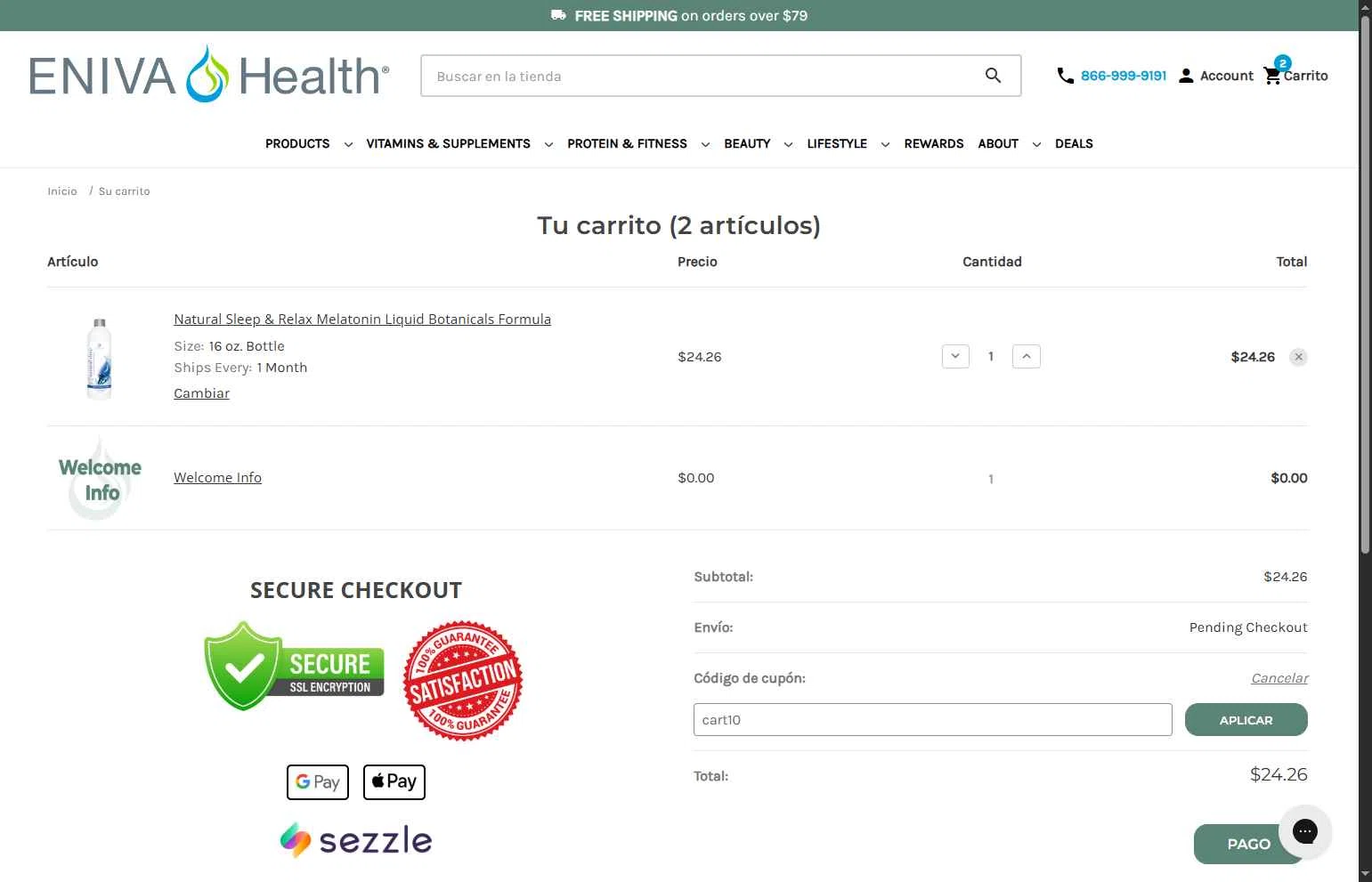 Eniva checkout page showing Eniva coupon code box | Screenshot taken by SimplyCodes community member on Oct 18, 2025