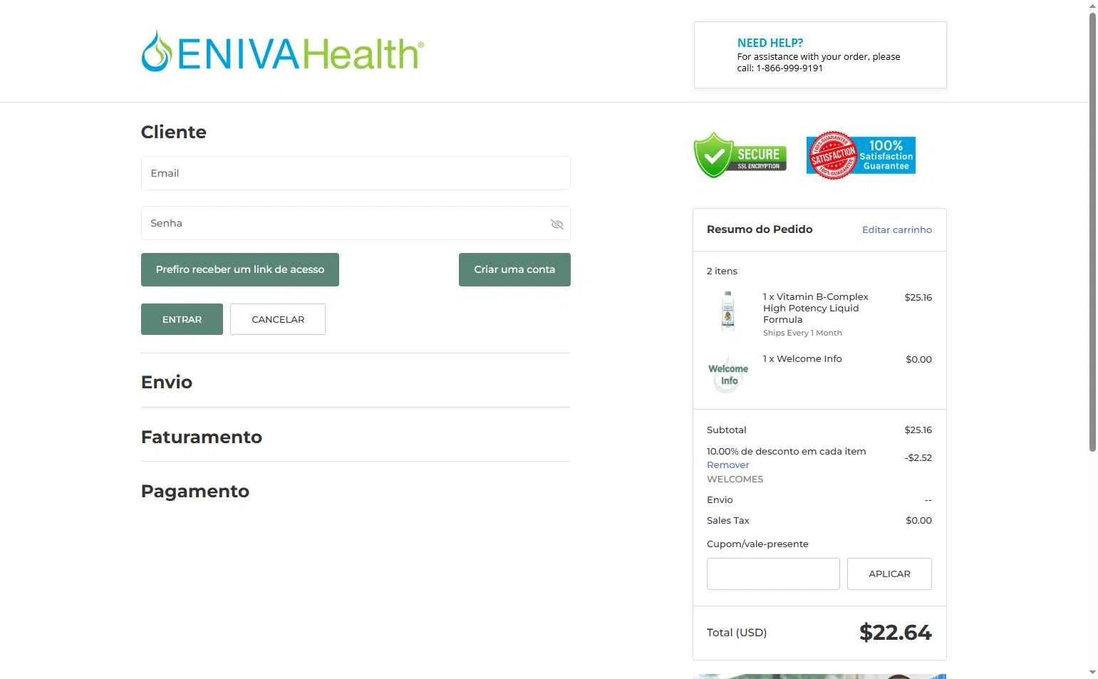 Eniva checkout page showing Eniva coupon code box | Screenshot taken by SimplyCodes community member on Oct 18, 2025