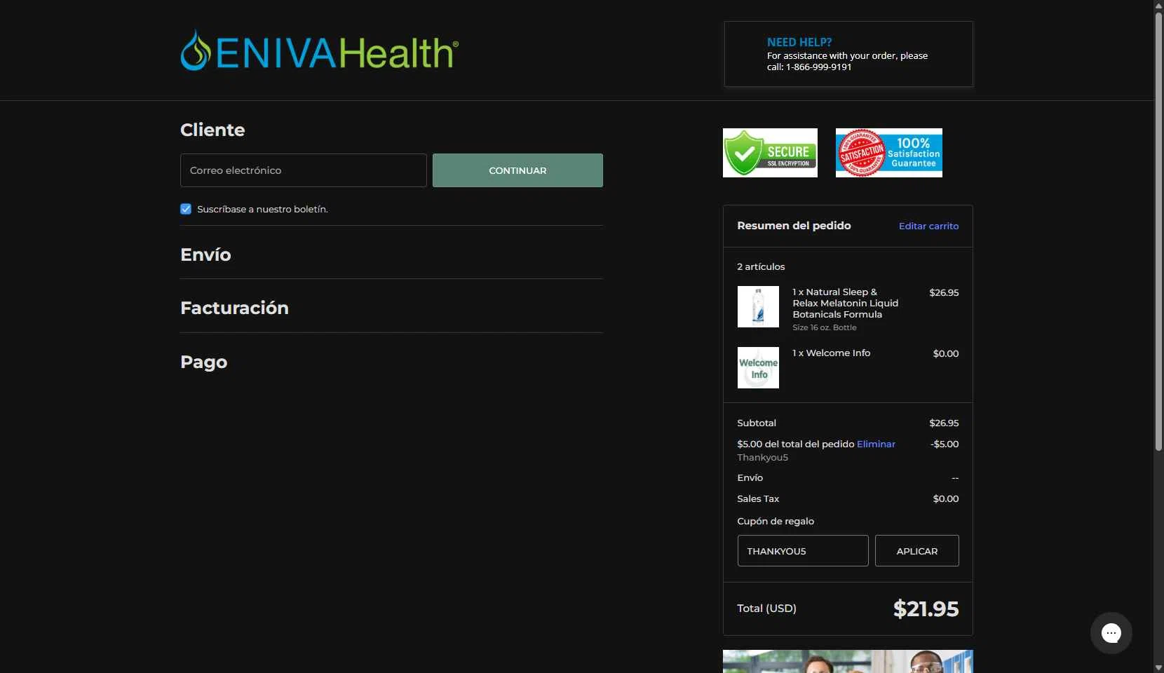 Eniva checkout page showing Eniva coupon code box | Screenshot taken by SimplyCodes community member on Oct 11, 2025