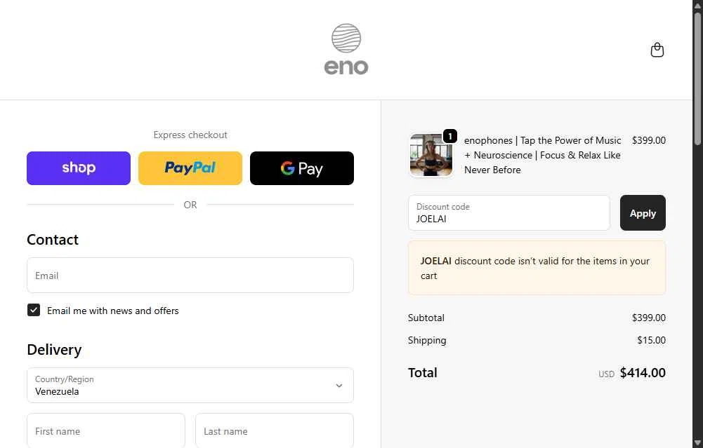 Enophones checkout page showing Enophones promo code box | Screenshot taken by SimplyCodes community member on Sep 23, 2025