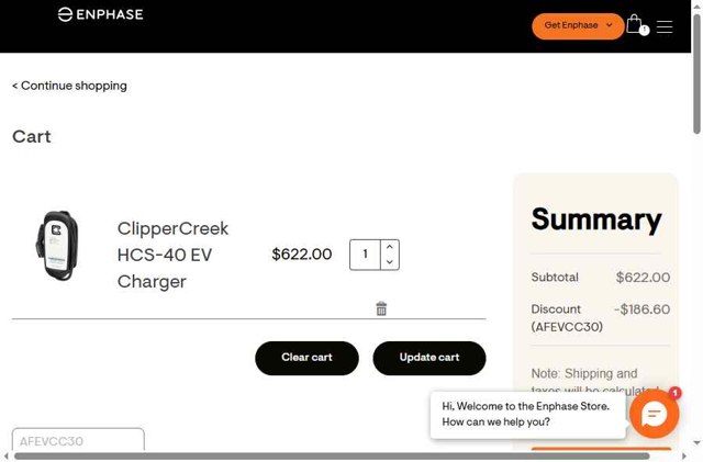 Enphase Energy checkout page showing Enphase Energy promo code box | Screenshot taken by SimplyCodes community member on Jul 8, 2025