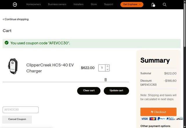Enphase Energy checkout page showing Enphase Energy promo code box | Screenshot taken by SimplyCodes community member on Aug 7, 2025