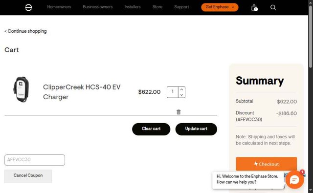 Enphase Energy checkout page showing Enphase Energy promo code box | Screenshot taken by SimplyCodes community member on Aug 16, 2025