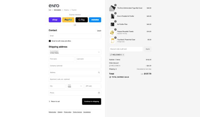 Enro checkout page showing Enro promo code box | Screenshot taken by SimplyCodes community member on Sep 9, 2025