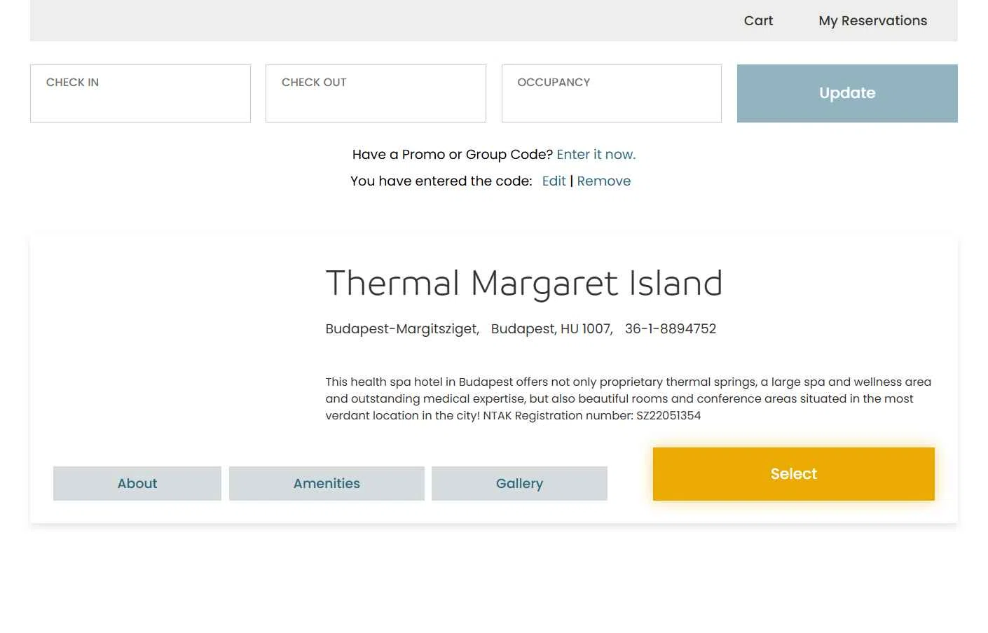 Ensana Hotels checkout page showing Ensana Hotels discount code box | Screenshot taken by SimplyCodes community member on Sep 5, 2025
