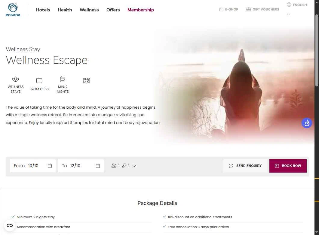 Ensana Hotels checkout page showing Ensana Hotels discount code box | Screenshot taken by SimplyCodes community member on Oct 10, 2025