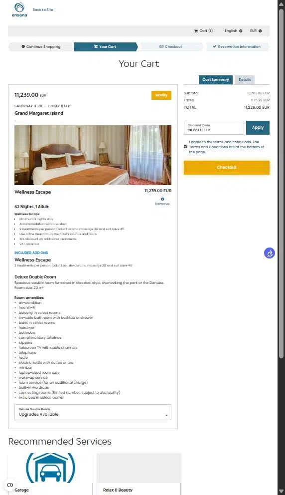 Ensana Hotels checkout page showing Ensana Hotels discount code box | Screenshot taken by SimplyCodes community member on Nov 19, 2025