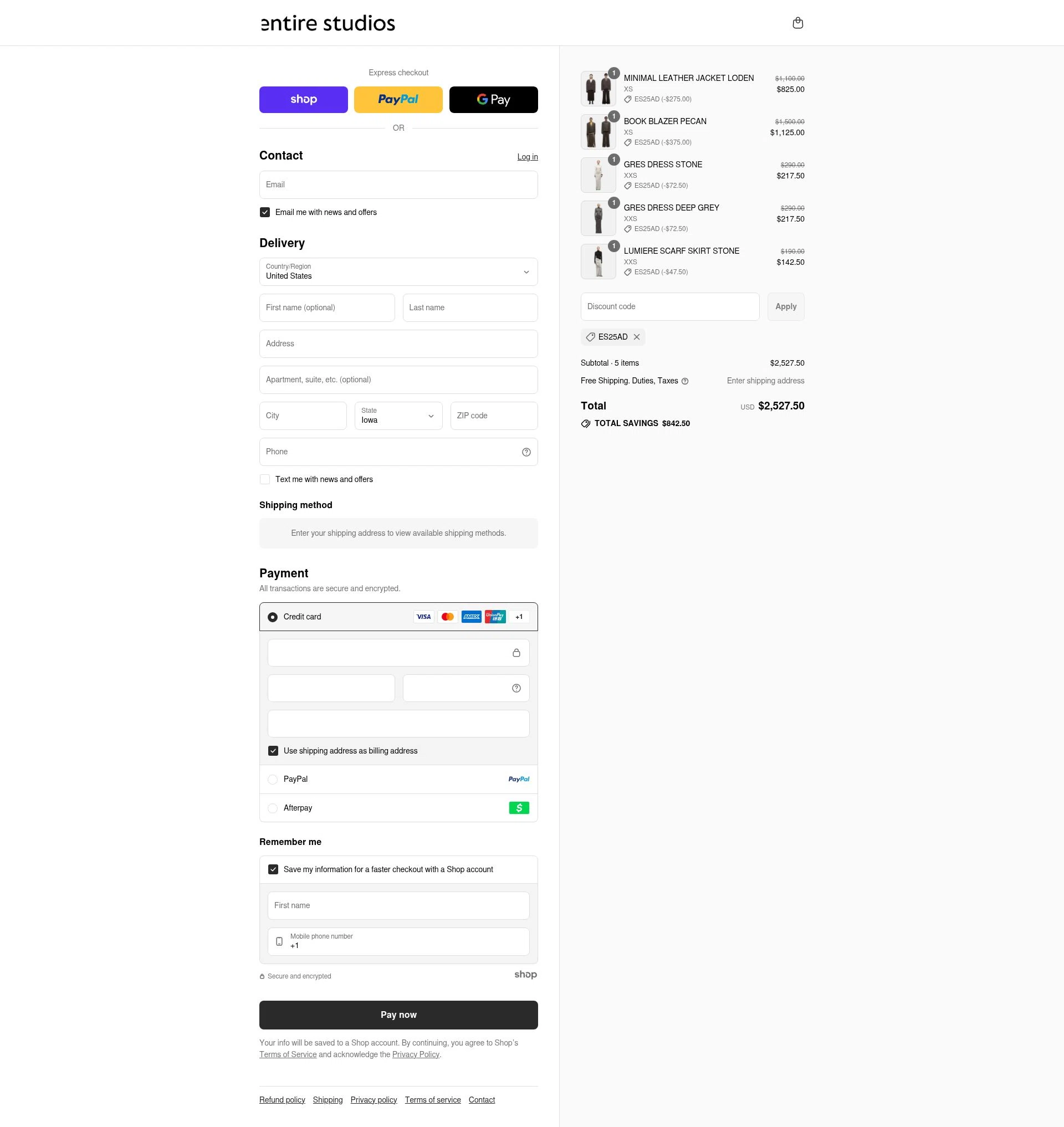 entire studios checkout page showing entire studios discount code box | Screenshot taken by SimplyCodes community member on Sep 7, 2025