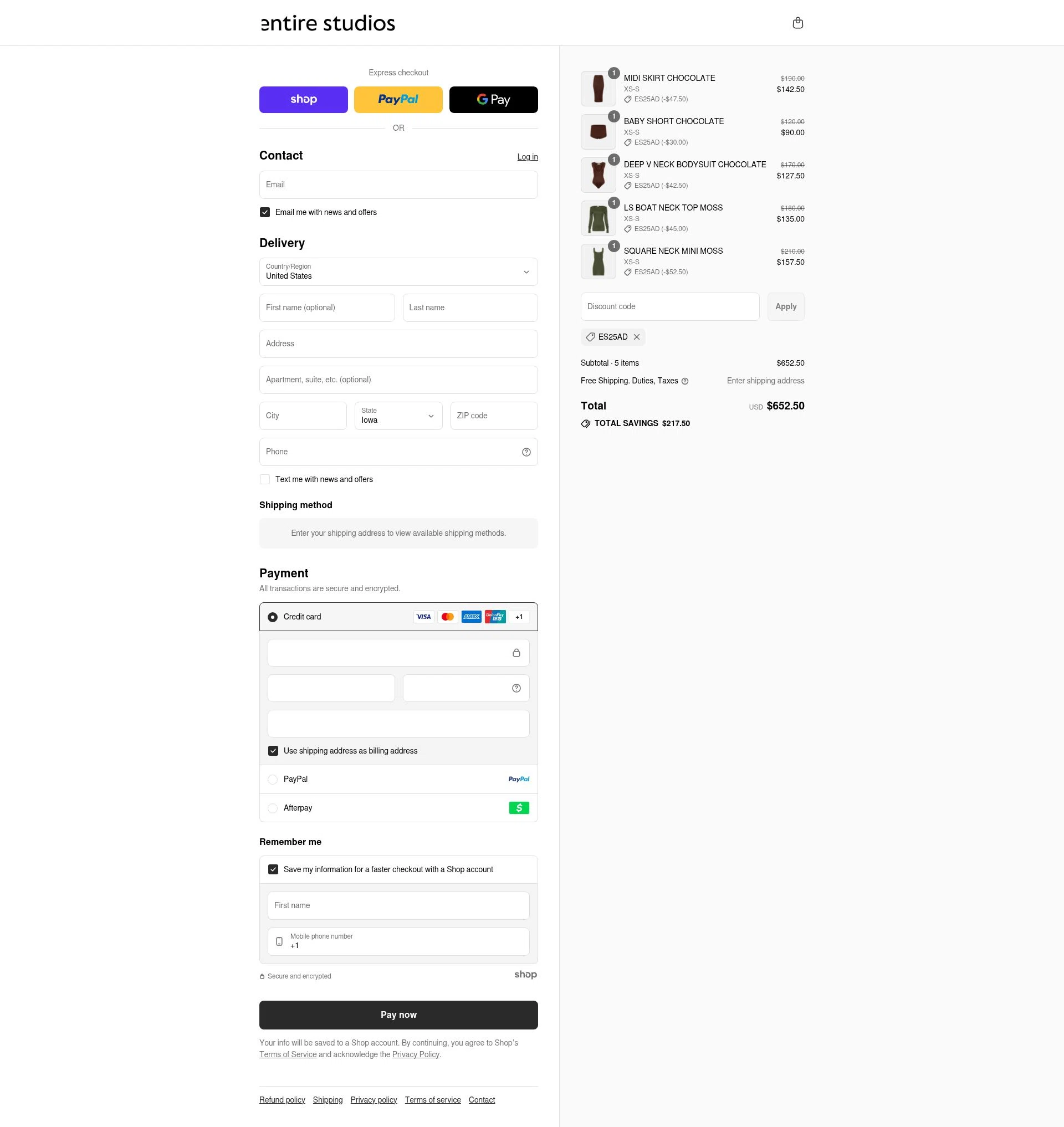 entire studios checkout page showing entire studios discount code box | Screenshot taken by SimplyCodes community member on Sep 3, 2025