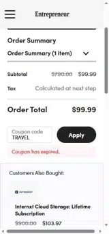 TRAVEL coupon verification screenshot