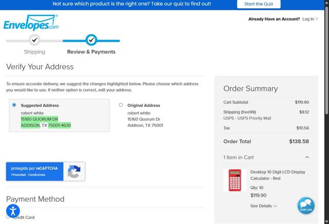 Envelopes.com checkout page showing Envelopes.com promo code box | Screenshot taken by SimplyCodes community member on Aug 29, 2025