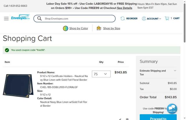 Envelopes.com checkout page showing Envelopes.com promo code box | Screenshot taken by SimplyCodes community member on Aug 29, 2025