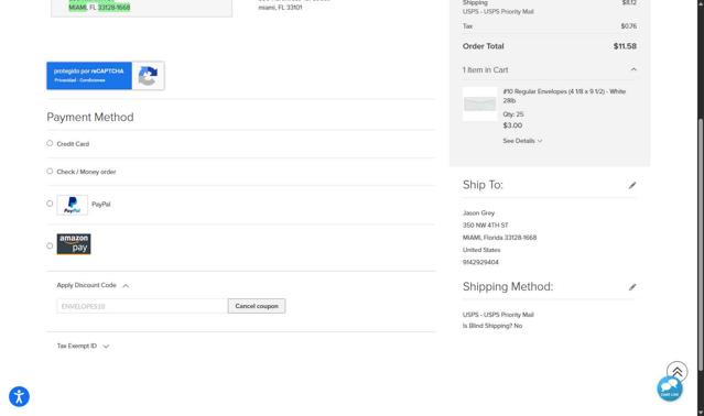 Envelopes.com checkout page showing Envelopes.com promo code box | Screenshot taken by SimplyCodes community member on Aug 26, 2025