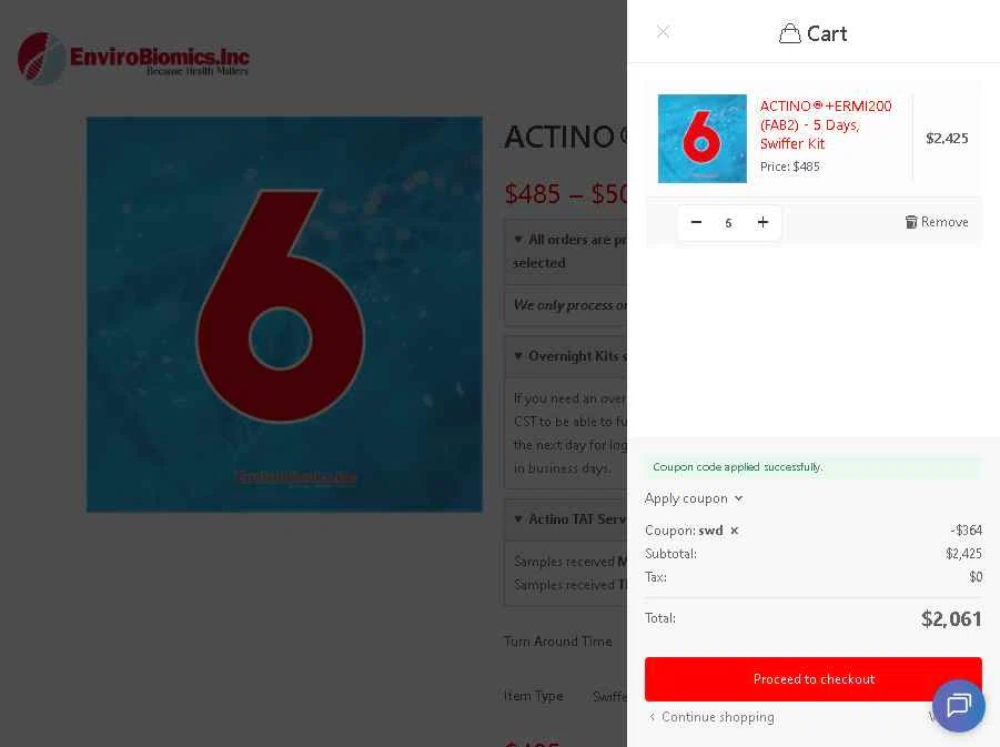 EnviroBiomics checkout page showing EnviroBiomics coupon code box | Screenshot taken by SimplyCodes community member on Jan 22, 2026