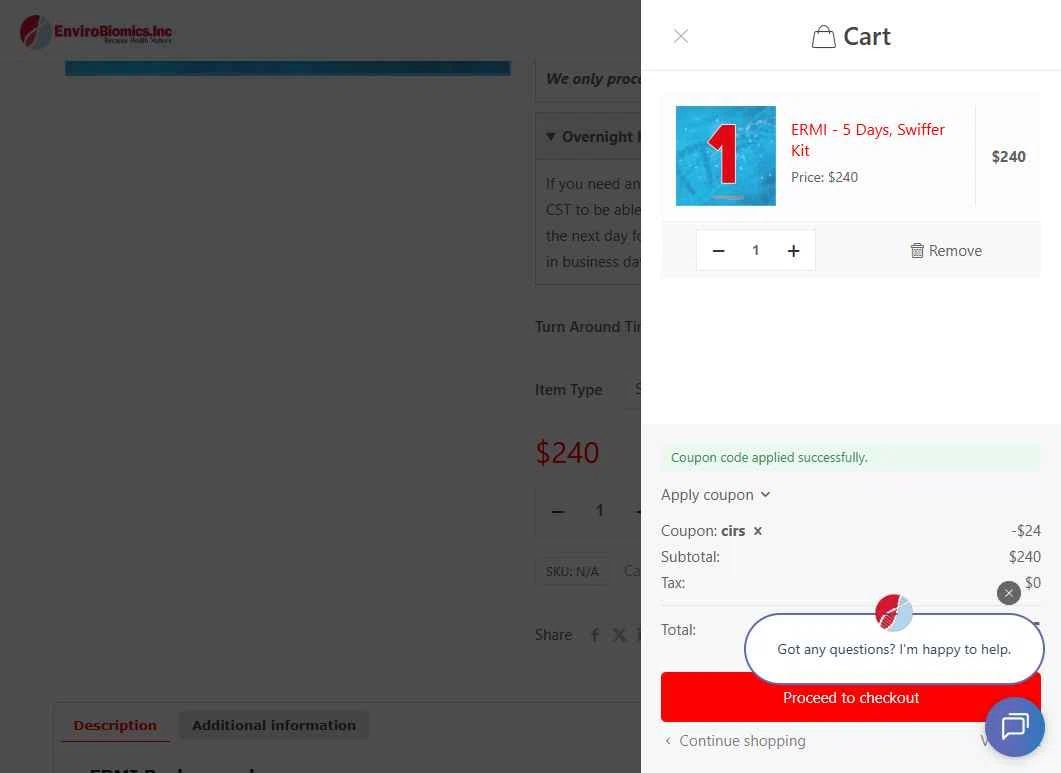 EnviroBiomics checkout page showing EnviroBiomics coupon code box | Screenshot taken by SimplyCodes community member on Nov 12, 2025