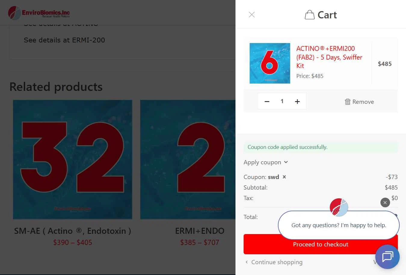 EnviroBiomics checkout page showing EnviroBiomics coupon code box | Screenshot taken by SimplyCodes community member on Oct 27, 2025
