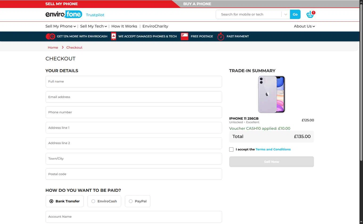 Envirofone checkout page showing Envirofone promo code box | Screenshot taken by SimplyCodes community member on Sep 19, 2025