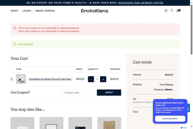 EnviroKlenz checkout page showing EnviroKlenz coupon code box | Screenshot taken by SimplyCodes community member on Jul 18, 2025