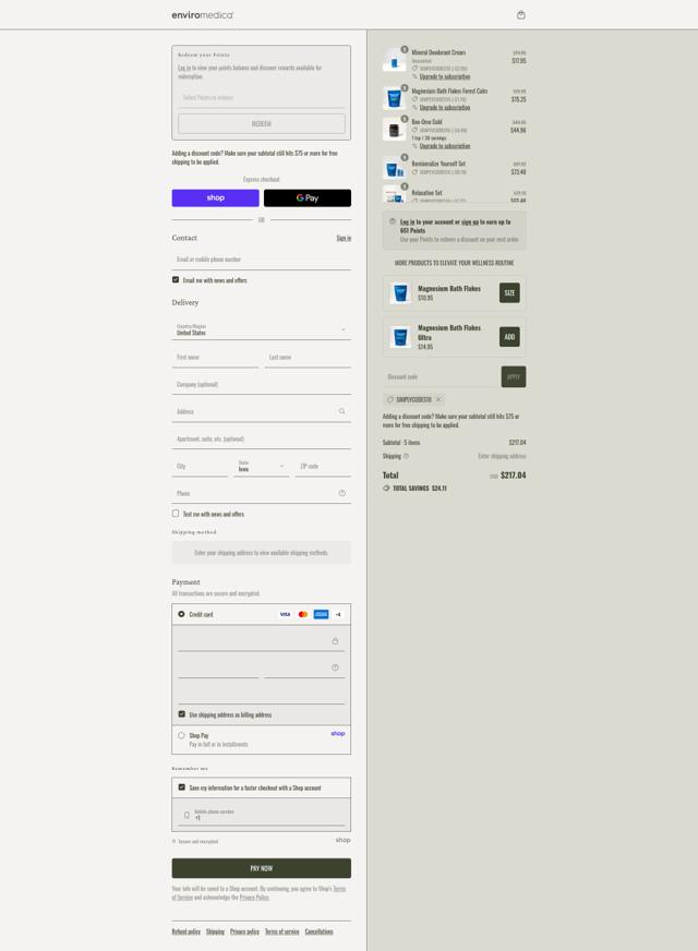 Enviromedica checkout page showing Enviromedica promo code box | Screenshot taken by SimplyCodes community member on Sep 10, 2025