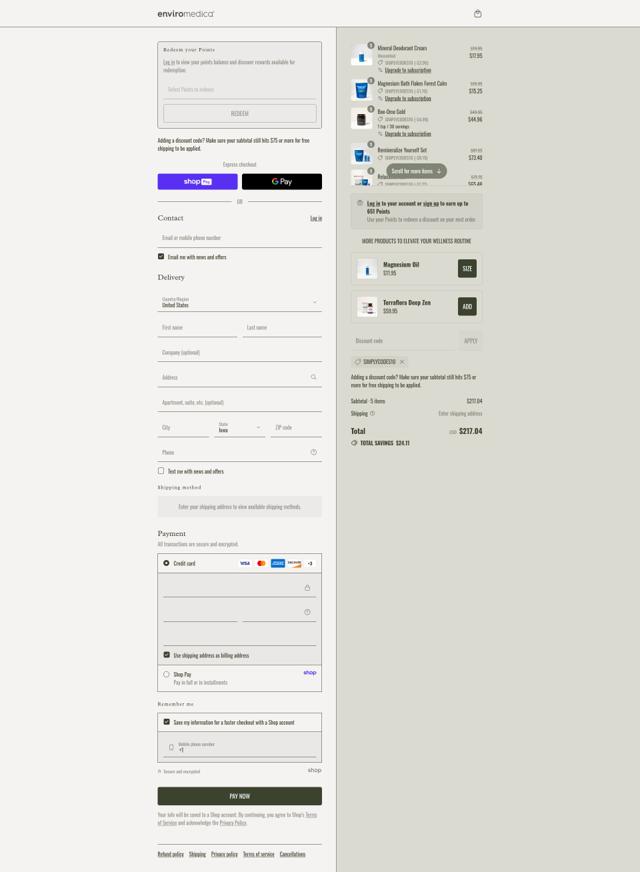 Enviromedica checkout page showing Enviromedica promo code box | Screenshot taken by SimplyCodes community member on Aug 15, 2025