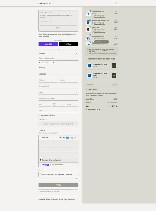 Enviromedica checkout page showing Enviromedica promo code box | Screenshot taken by SimplyCodes community member on Aug 11, 2025