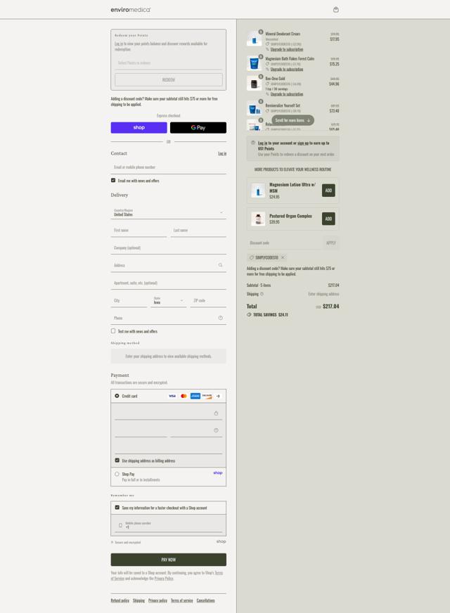 Enviromedica checkout page showing Enviromedica promo code box | Screenshot taken by SimplyCodes community member on Sep 2, 2025