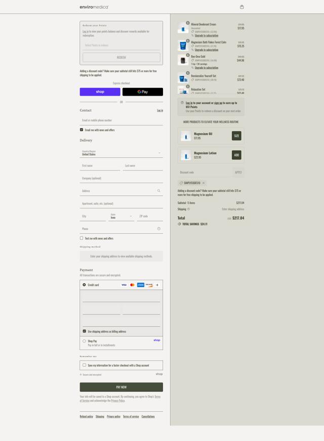 Enviromedica checkout page showing Enviromedica promo code box | Screenshot taken by SimplyCodes community member on Sep 6, 2025