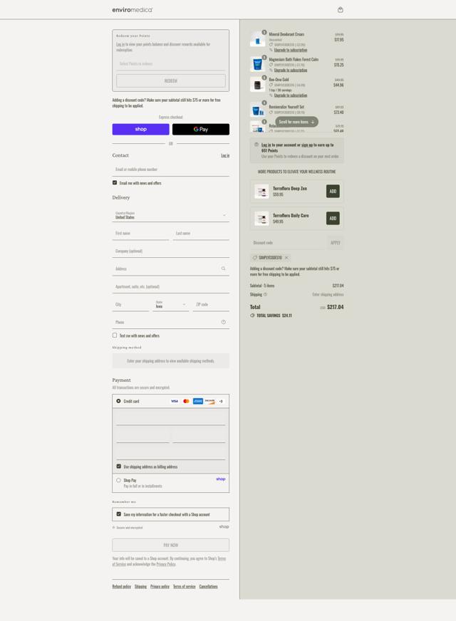 Enviromedica checkout page showing Enviromedica promo code box | Screenshot taken by SimplyCodes community member on Aug 29, 2025