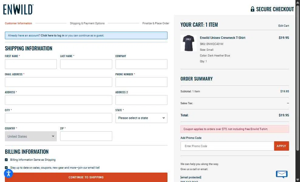 Enwild checkout page showing Enwild promo code box | Screenshot taken by SimplyCodes community member on Dec 1, 2025