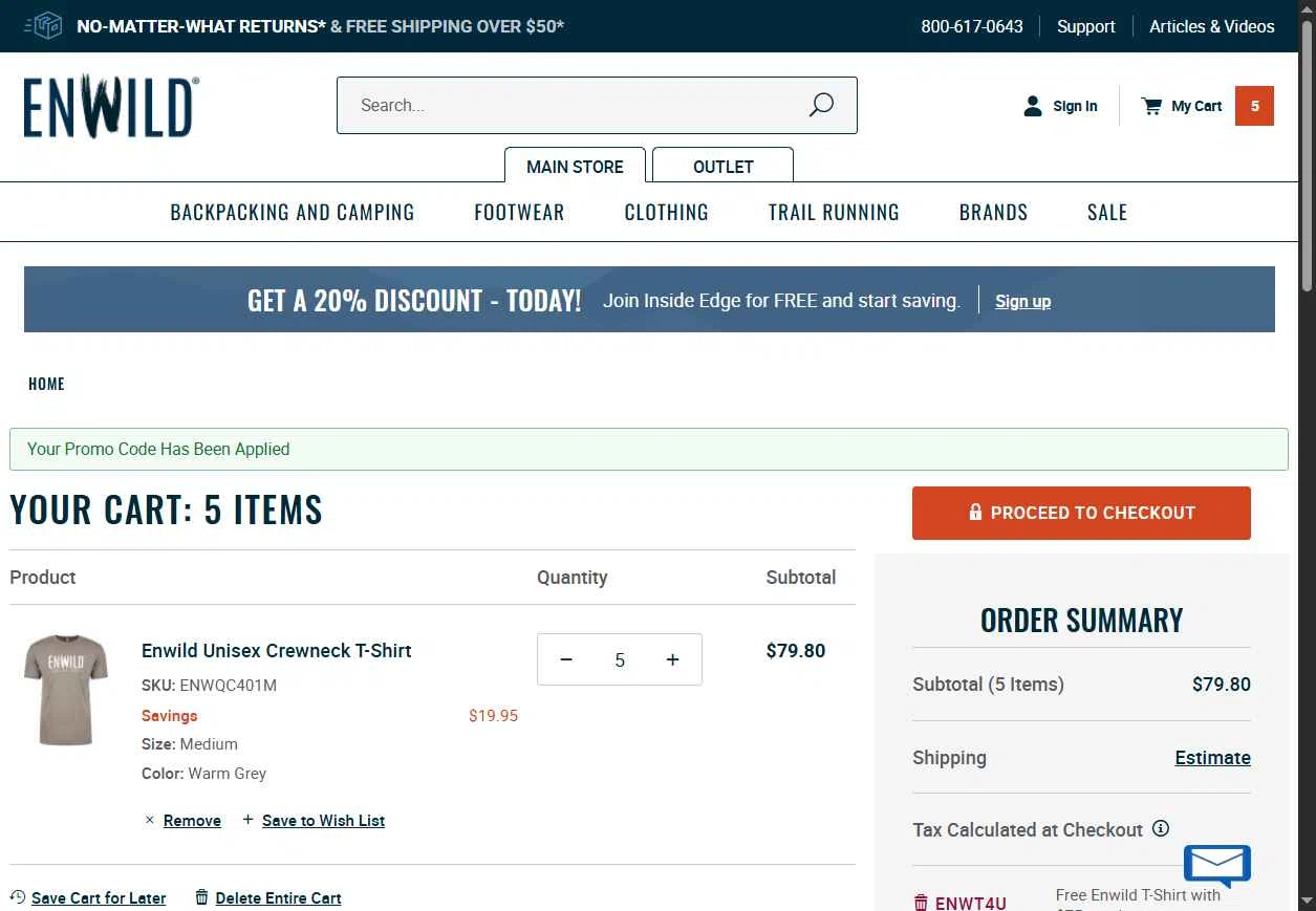 Enwild checkout page showing Enwild promo code box | Screenshot taken by SimplyCodes community member on Jan 19, 2026