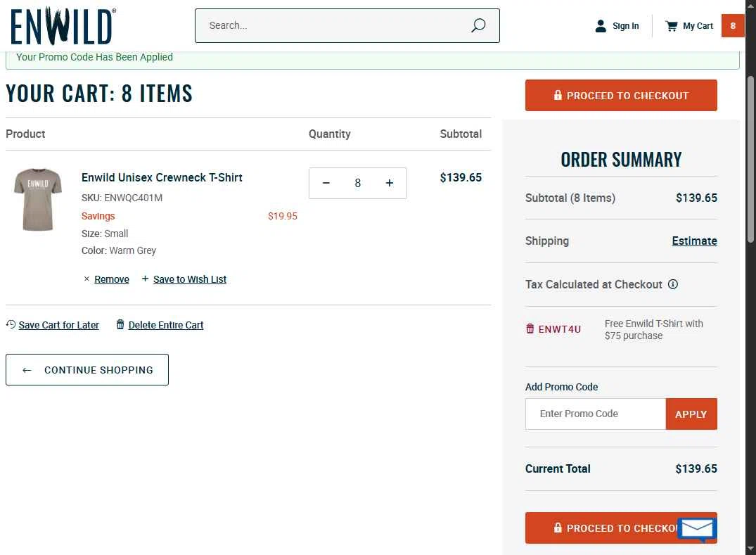 Enwild checkout page showing Enwild promo code box | Screenshot taken by SimplyCodes community member on Nov 14, 2025