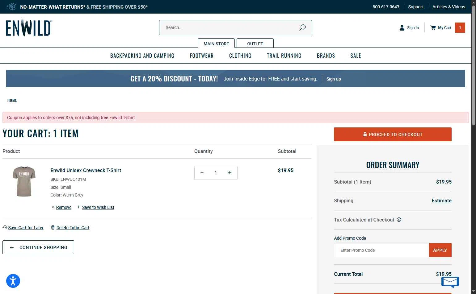 Enwild checkout page showing Enwild promo code box | Screenshot taken by SimplyCodes community member on Jan 12, 2026
