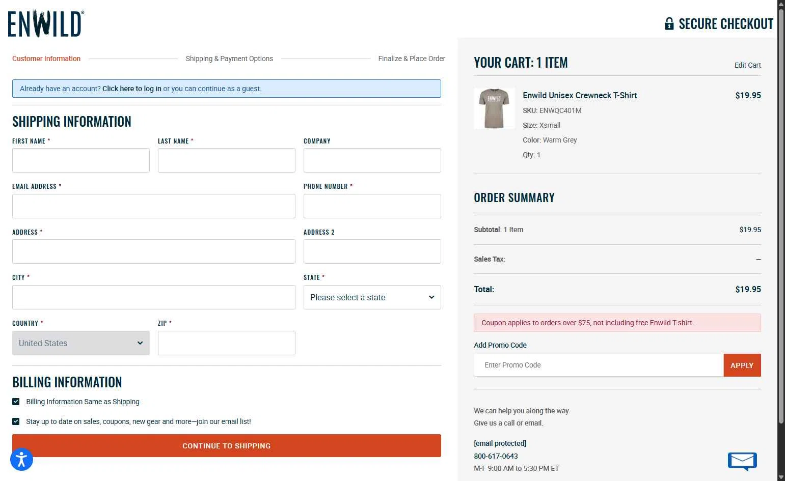 Enwild checkout page showing Enwild promo code box | Screenshot taken by SimplyCodes community member on Dec 15, 2025