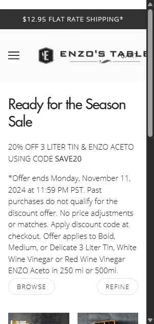 Enzo's Table checkout page showing Enzo's Table promo code box | Screenshot taken by SimplyCodes community member on Apr 24, 2025