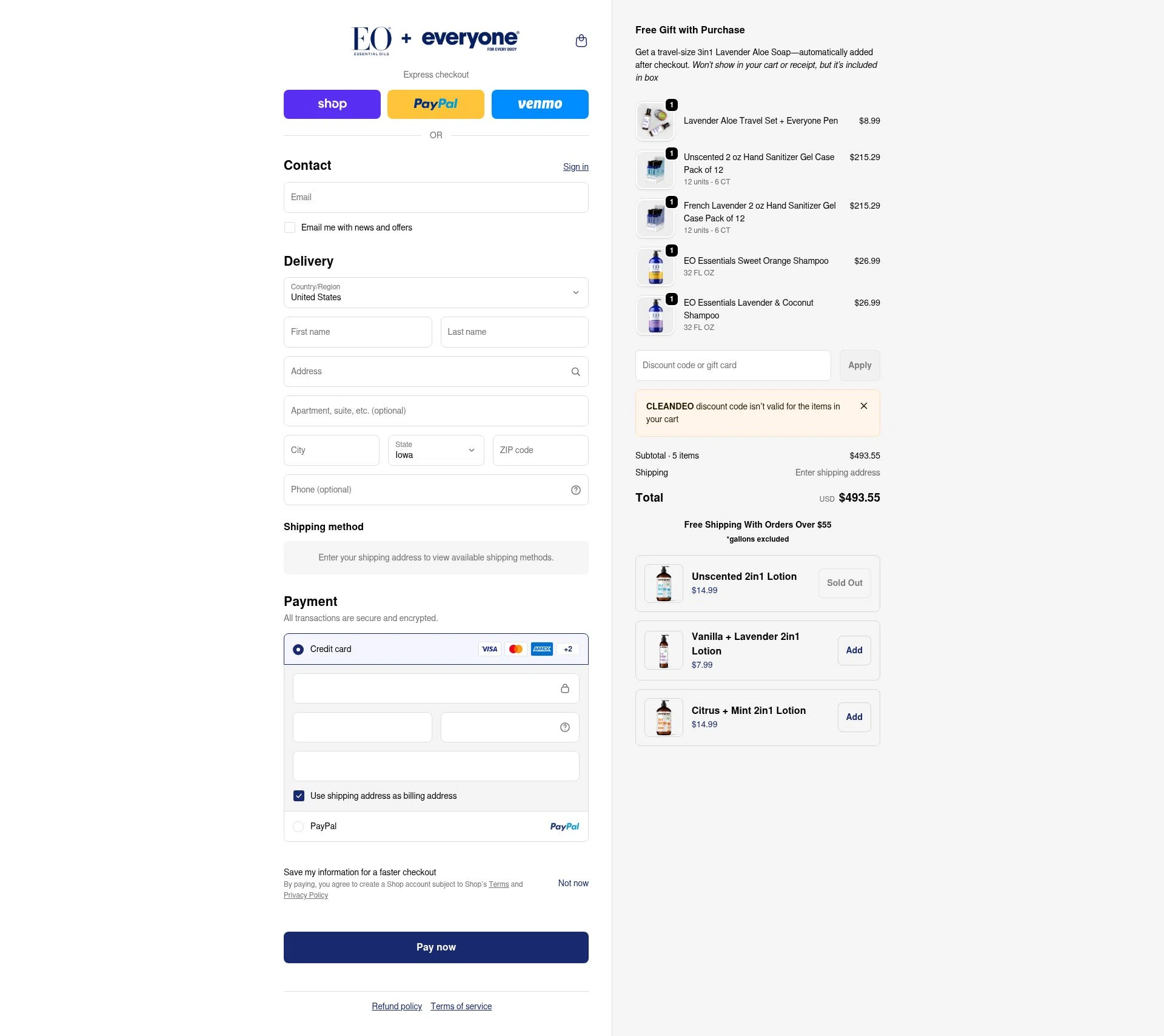 EO Products checkout page showing EO Products promo code box | Screenshot taken by SimplyCodes community member on Feb 18, 2026