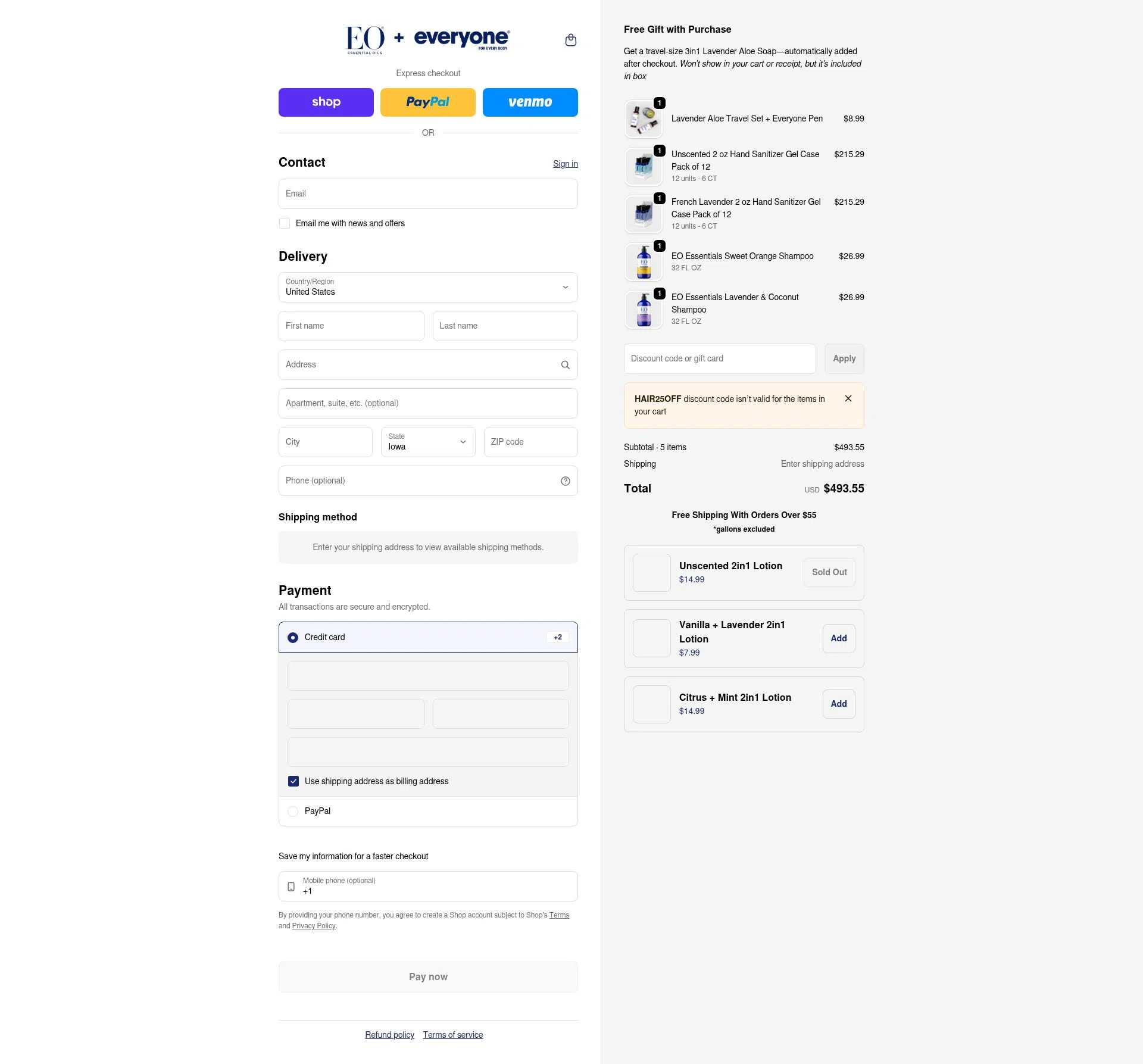 EO Products checkout page showing EO Products promo code box | Screenshot taken by SimplyCodes community member on Feb 18, 2026