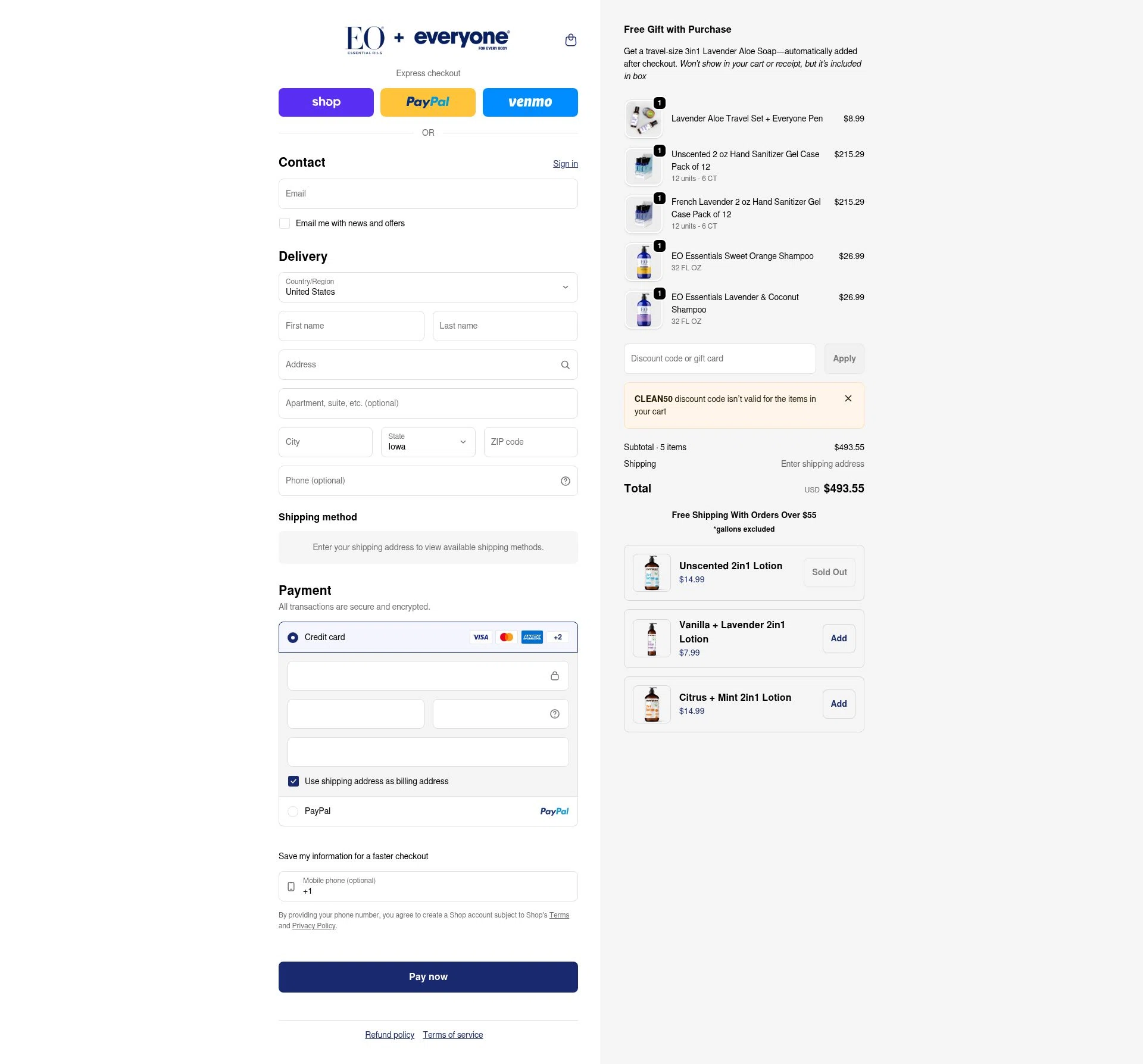 EO Products checkout page showing EO Products promo code box | Screenshot taken by SimplyCodes community member on Feb 18, 2026