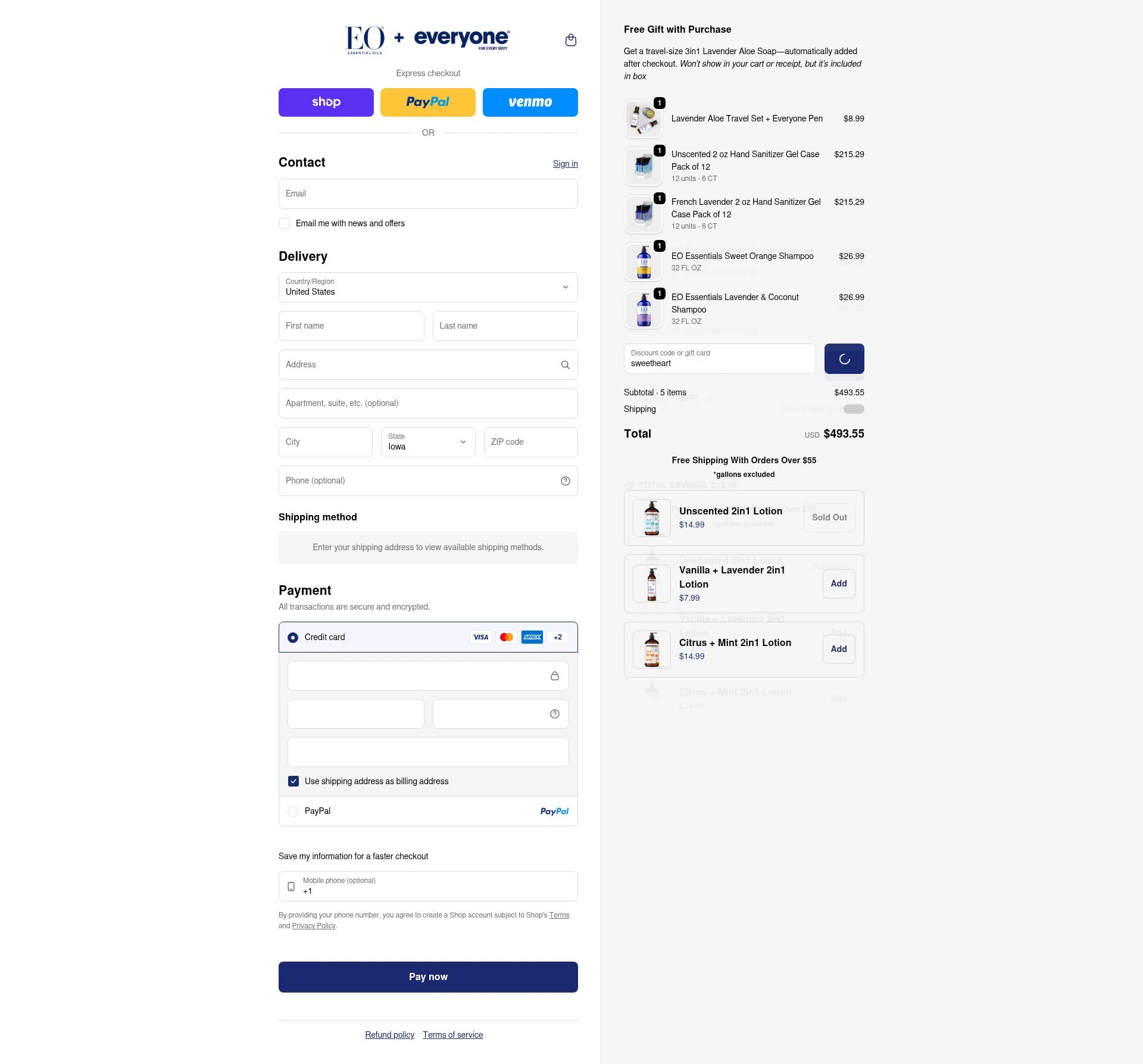 EO Products checkout page showing EO Products promo code box | Screenshot taken by SimplyCodes community member on Feb 18, 2026