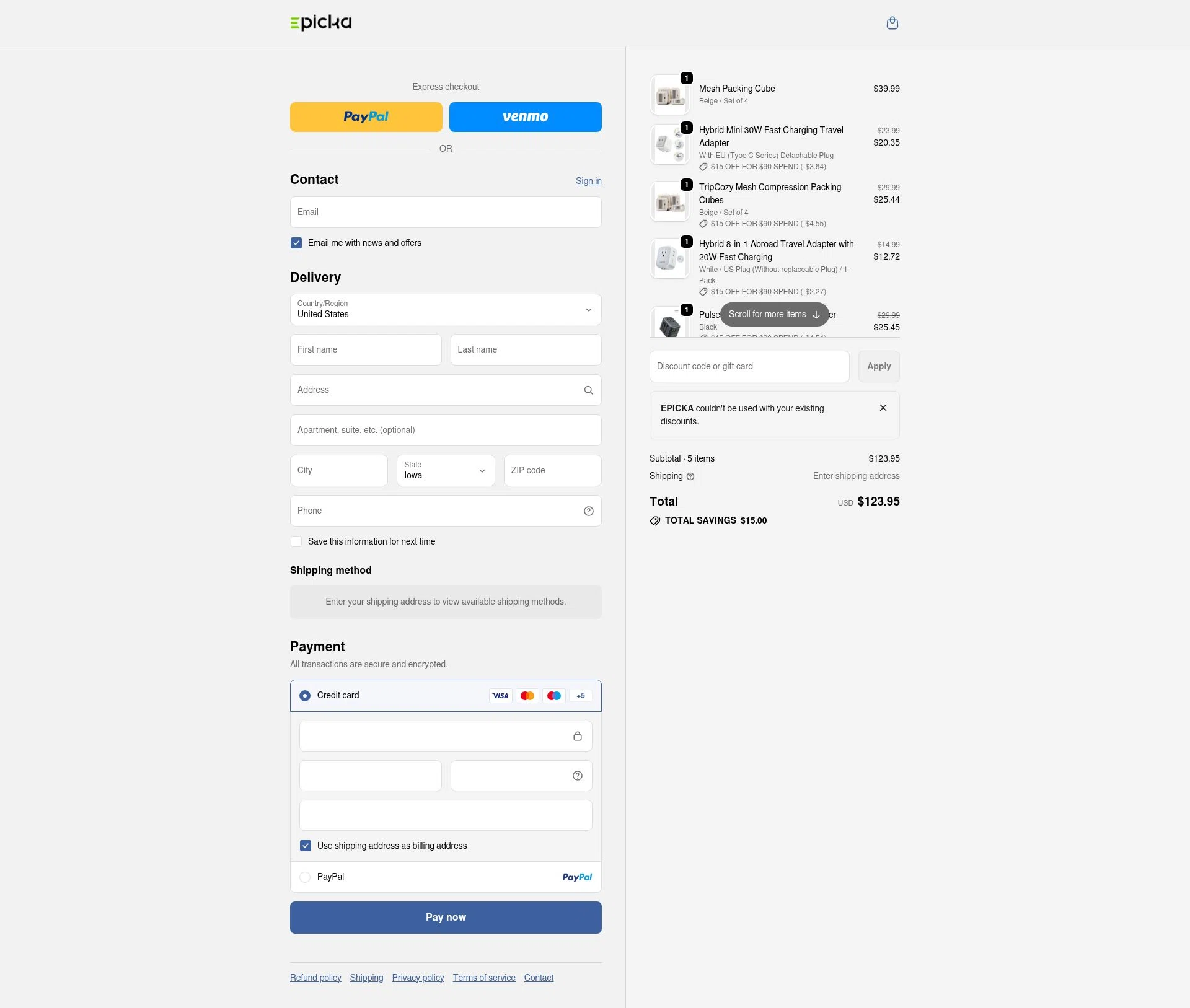 EPICKA Store checkout page showing EPICKA Store promo code box | Screenshot taken by SimplyCodes community member on Dec 29, 2025