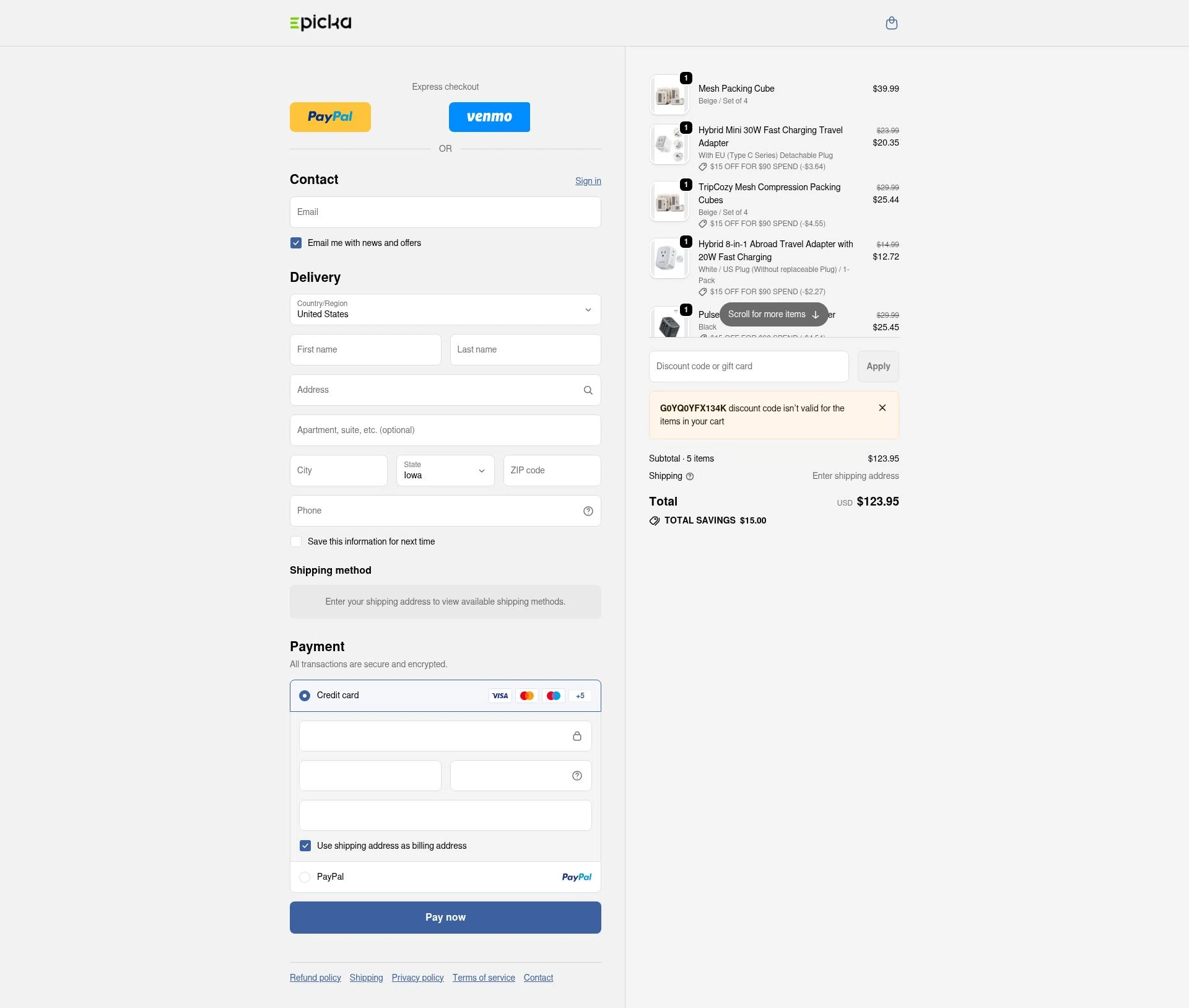 EPICKA Store checkout page showing EPICKA Store promo code box | Screenshot taken by SimplyCodes community member on Dec 24, 2025