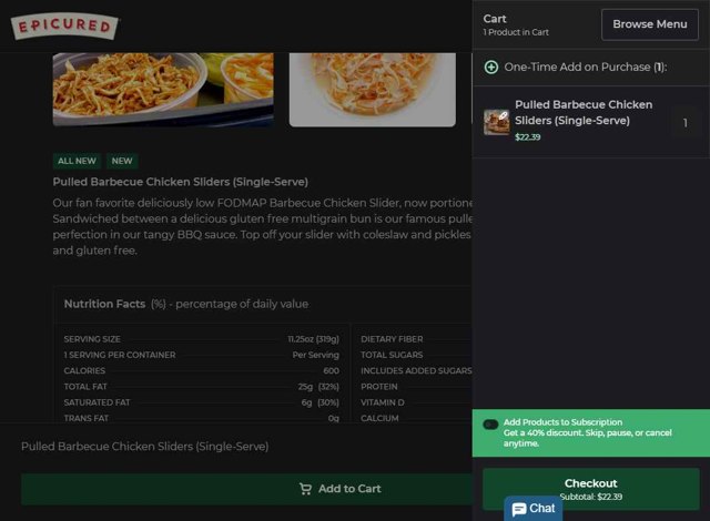 Epicured checkout page showing Epicured promo code box | Screenshot taken by SimplyCodes community member on Jun 22, 2025