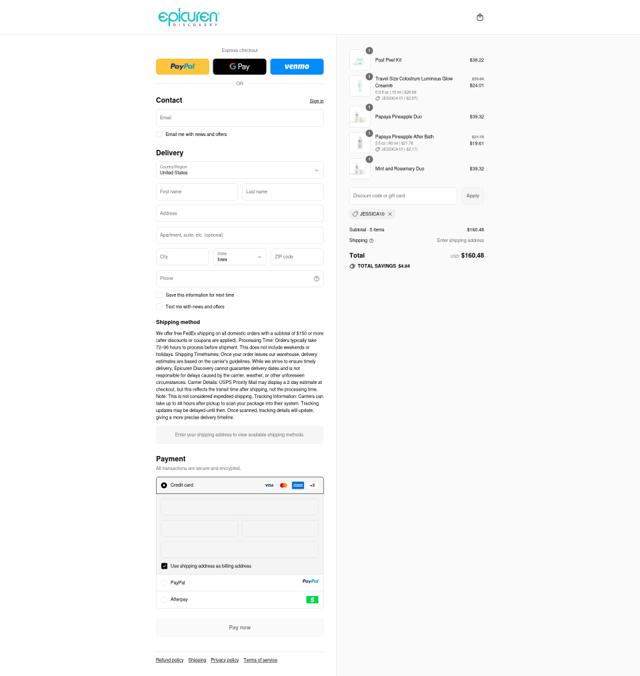 Epicuren checkout page showing Epicuren discount code box | Screenshot taken by SimplyCodes community member on Sep 13, 2025