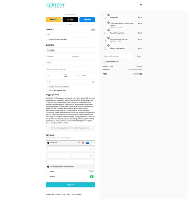 Epicuren checkout page showing Epicuren discount code box | Screenshot taken by SimplyCodes community member on Sep 13, 2025
