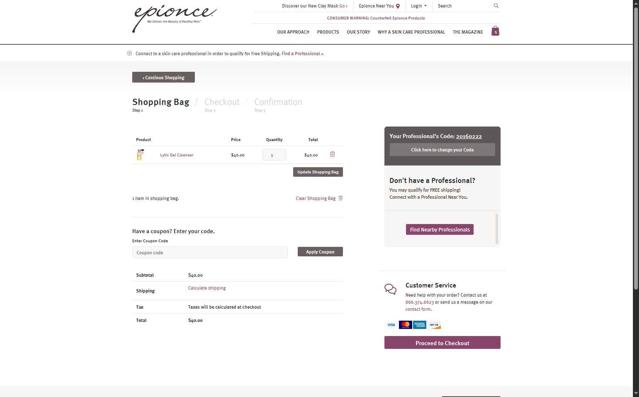 Epionce checkout page showing Epionce coupon code box | Screenshot taken by SimplyCodes community member on Sep 11, 2025