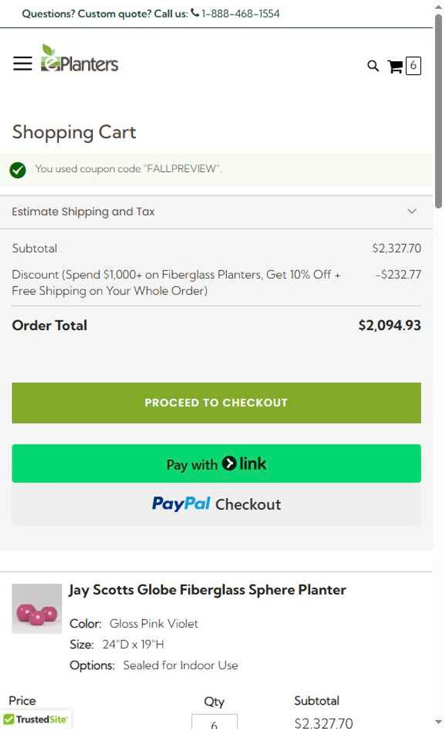 ePlanters checkout page showing ePlanters promo code box | Screenshot taken by SimplyCodes community member on Aug 2, 2025